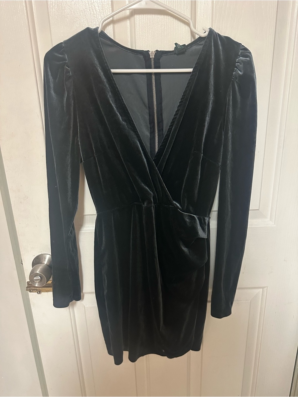 Wild Fable Navy Velvet Velour Long-Sleeve V-Neck Wrap Mini Dress